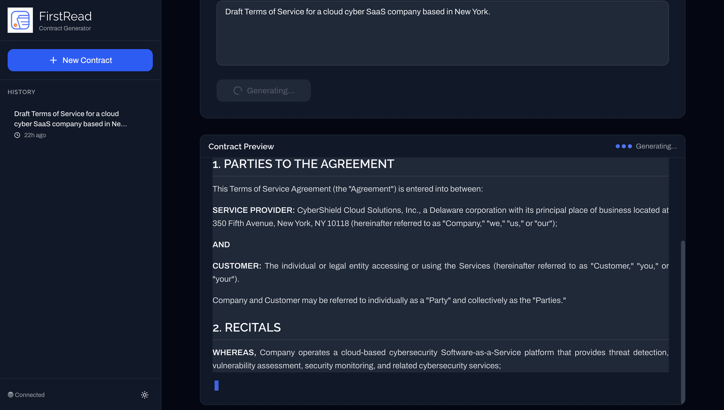 AI Contract Generator — Real-Time Contract Drafting Tool screenshot 1